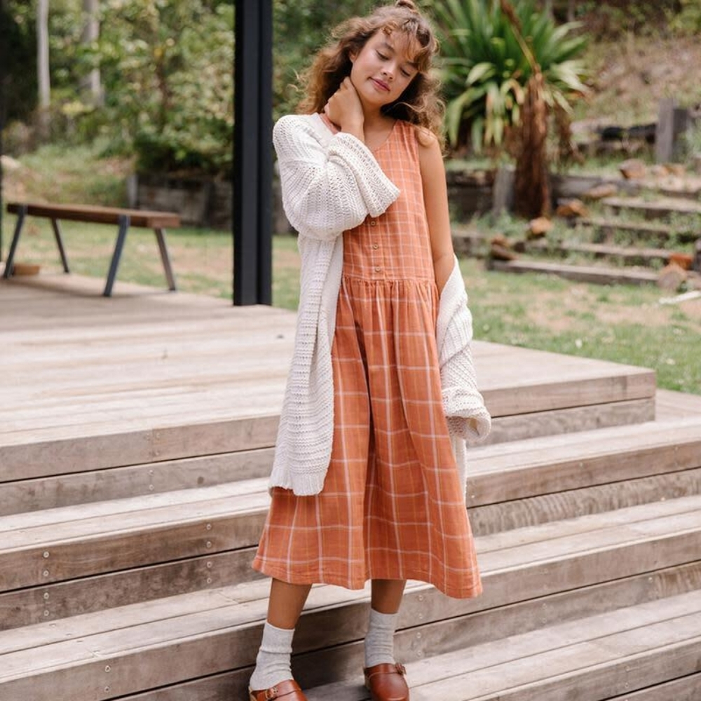 Olli Ella Cassia Sleeveless Organic Cotton Dress - Rust Check